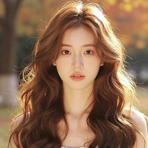 Sunlit Autumn Portrait with Wavy Hair