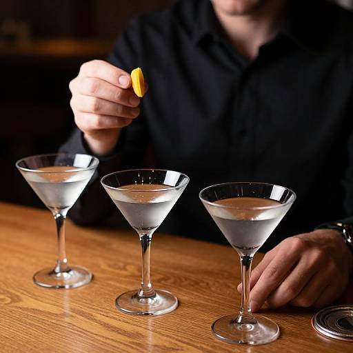 Person Holding Cocktail with Martini Glasses