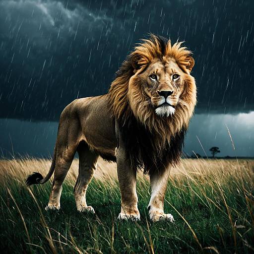 Windblown Lion in Tropical Storm