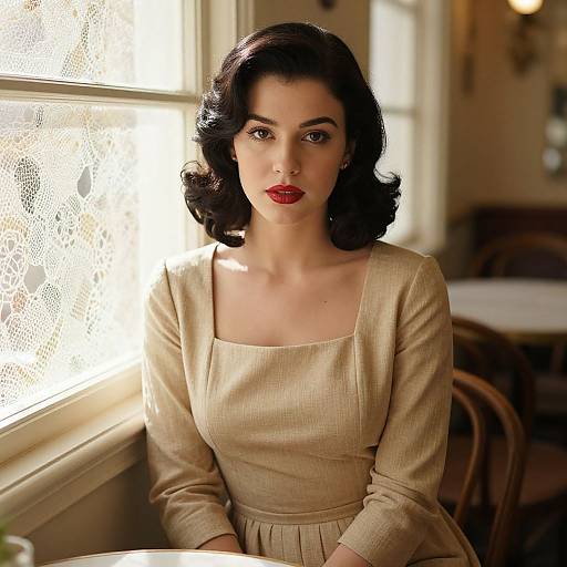 Vintage Woman by Sunlit Lace Window