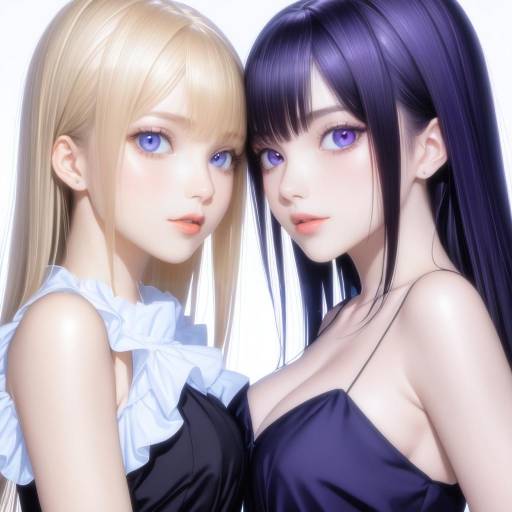 Two Anime Style Girls with Blonde and Purple Hair