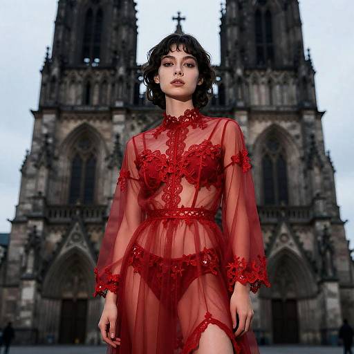 Genderfluid in Sheer Red Dress — Gothic Cathedral