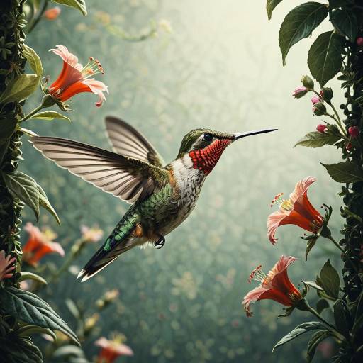 Hummingbird with Floral Background