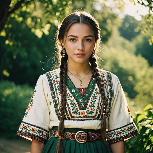 Young Woman in Traditional Embroidered Dress