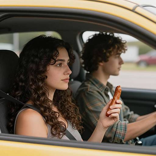 Couple in Car with Sausage