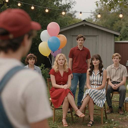 Retro Outdoor Party with Six People