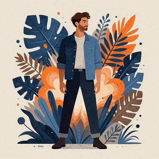 Surreal Man Amidst Colorful Explosion