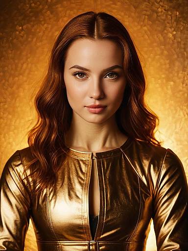 Young woman wearing metallic gold top