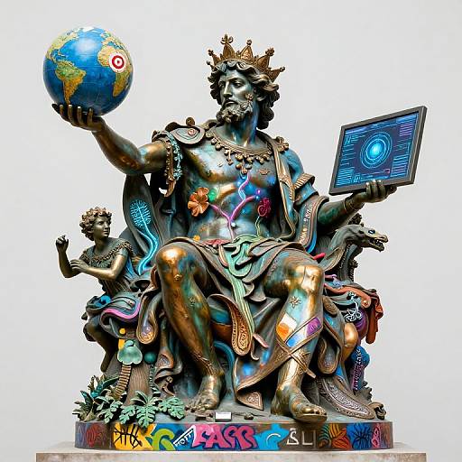 Deified Statue Blending Tradition and Digital