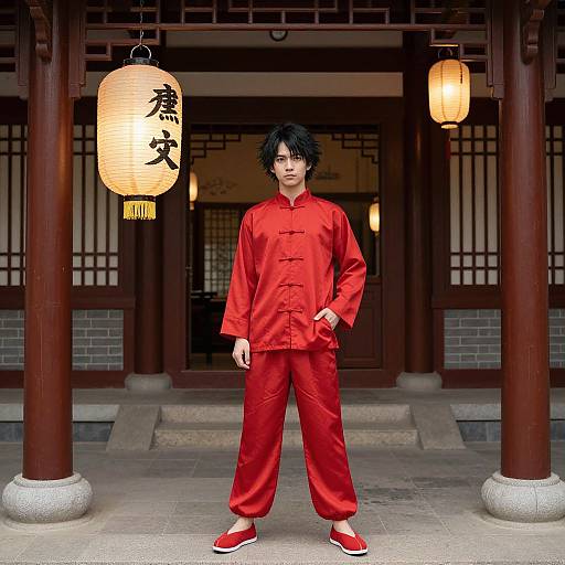 Luffy in Red Tangzhuang Costume