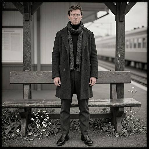 Man in Vintage Train Station Attire