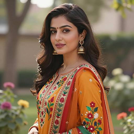 Indian Woman in Traditional Kashmiri Kani Suit