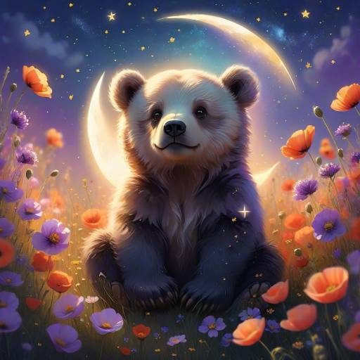 Dreamy Bear Cub in Poppy Field