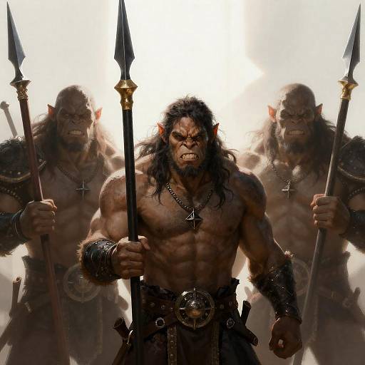 Fierce Dark-Skinned Orc Spear Trio