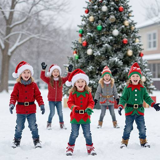 Joyful Kids in Festive Snow Scene