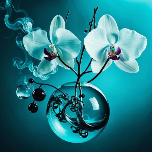 Smokey Abstract Orchid in Aqua Glass Sphere