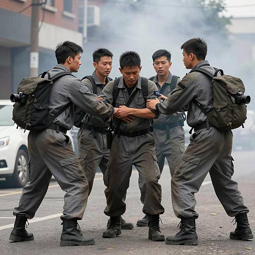 Urban Confrontation in Smoky Setting