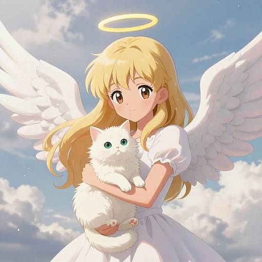 Angelic Manga Character with Cat