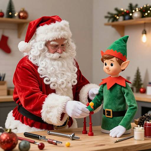 Santa and Elf Toy Workshop Scene