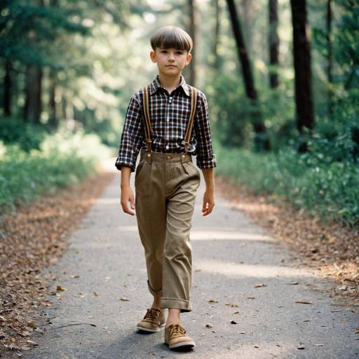 Young Boy Walking in Forest Path