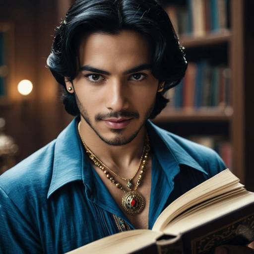 Young Man Reading Book with Necklace