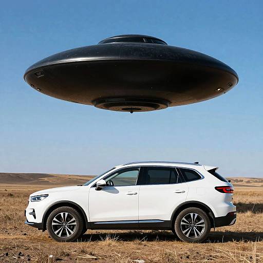 White SUV with Hovering UFO