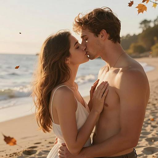 Young Couple's Romantic Beach Kiss