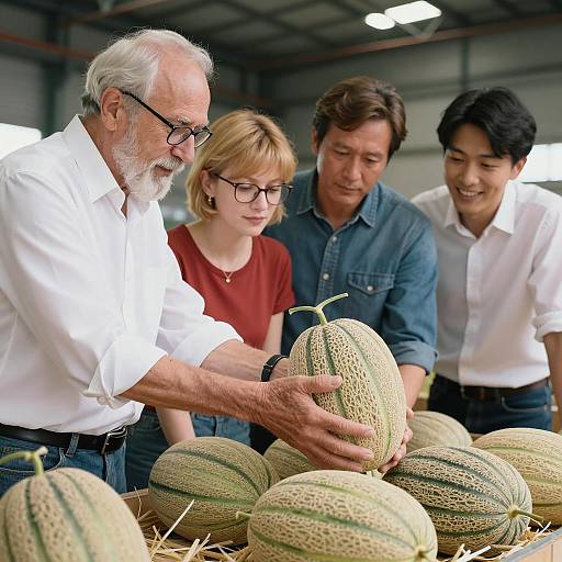 Diverse Group Evaluating a Large Melon