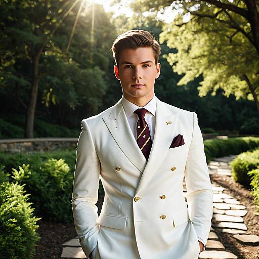 Handsome Man in White Formal Suit Outdoors