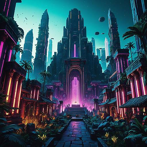 Futuristic Neon-lit Ancient Cityscape