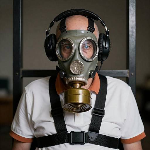 Mysterious Old Man in Gas Mask Portrait