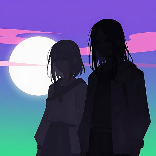 Grotesque Figures Against Vivid Abstract Sky