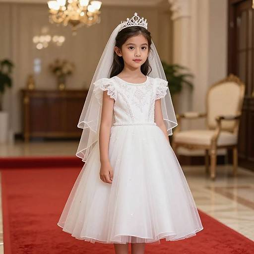 Young Girl in White Dress with Crown