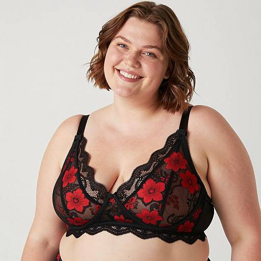 Confident Plus-Size Woman in Lace Bra