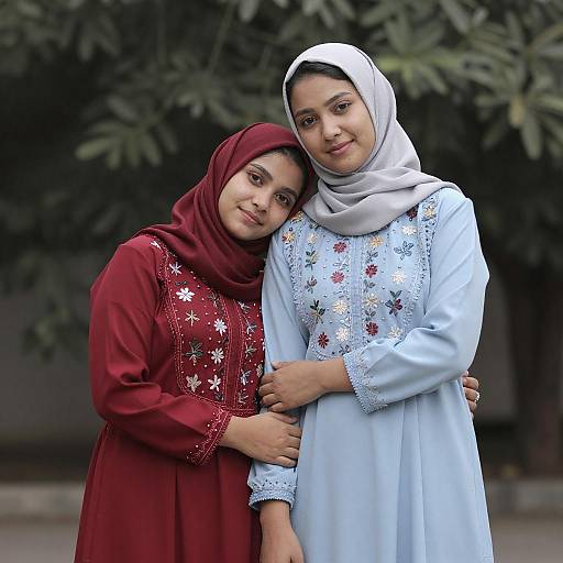Outdoor Portrait of Women in Embroidered Dresses