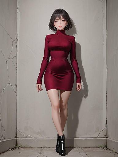 Burgundy Ribbed Turtleneck Bodycon Midi Dress