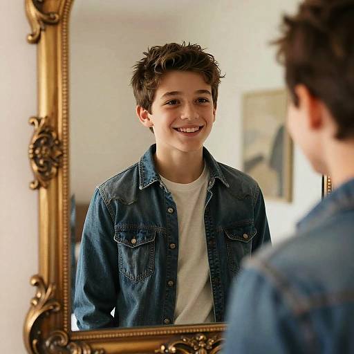 Teen Smiling in Vintage Mirror