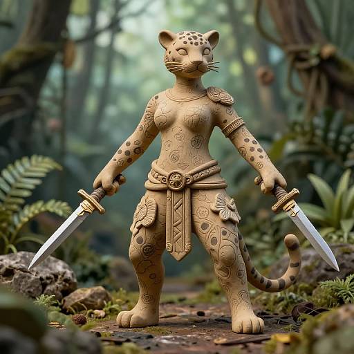 Feline Panther Warrior in Jungle