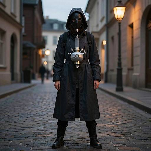 Female Plague Doctor on Dusk Streets