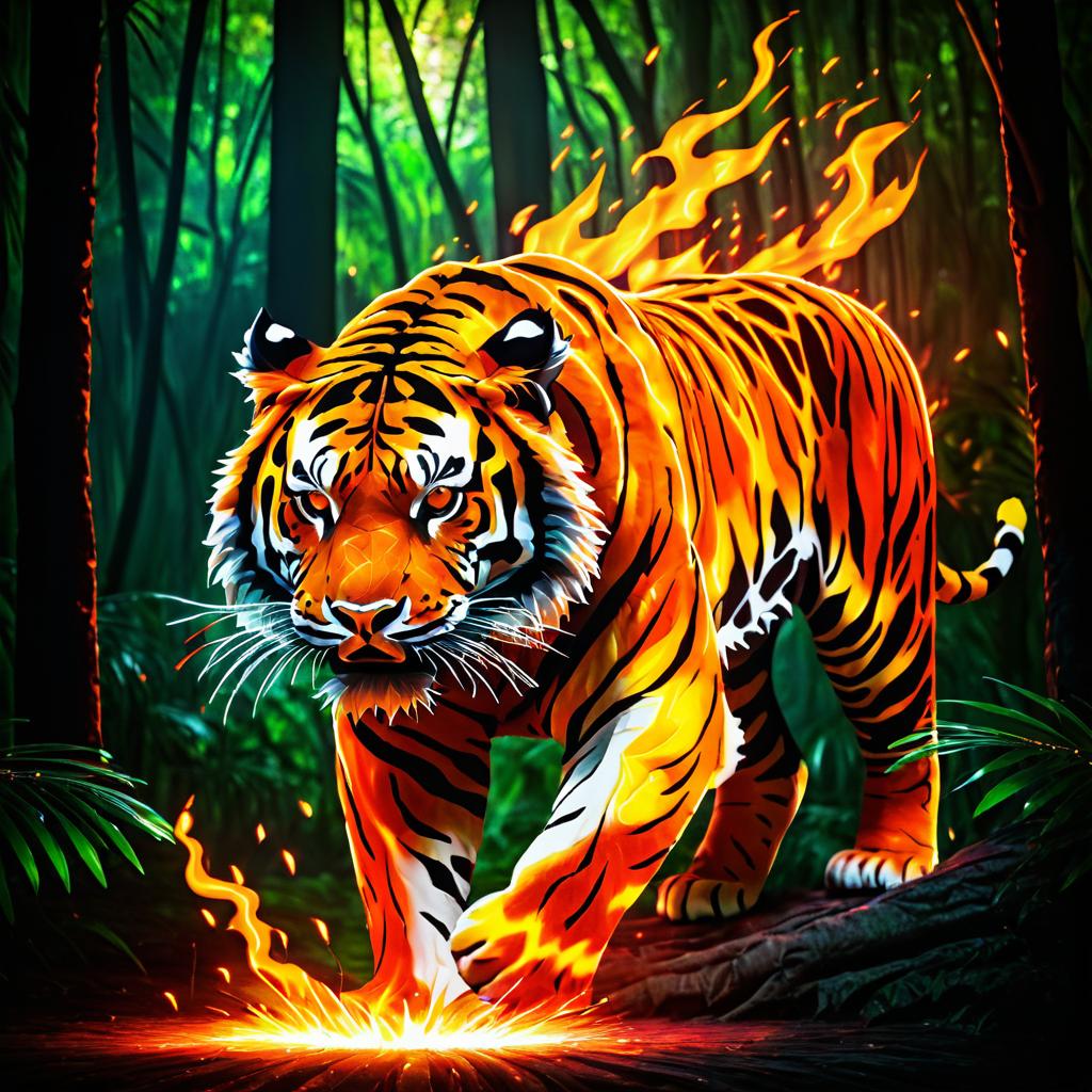 Blazing Tiger in Fiery Jungle Scene