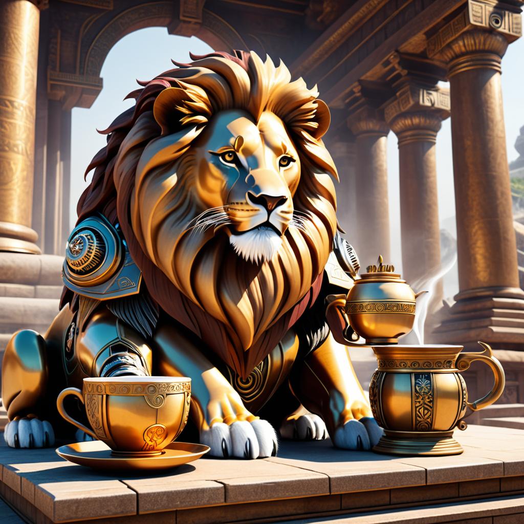 Mechanical Lion-Cup Fusion in Temple