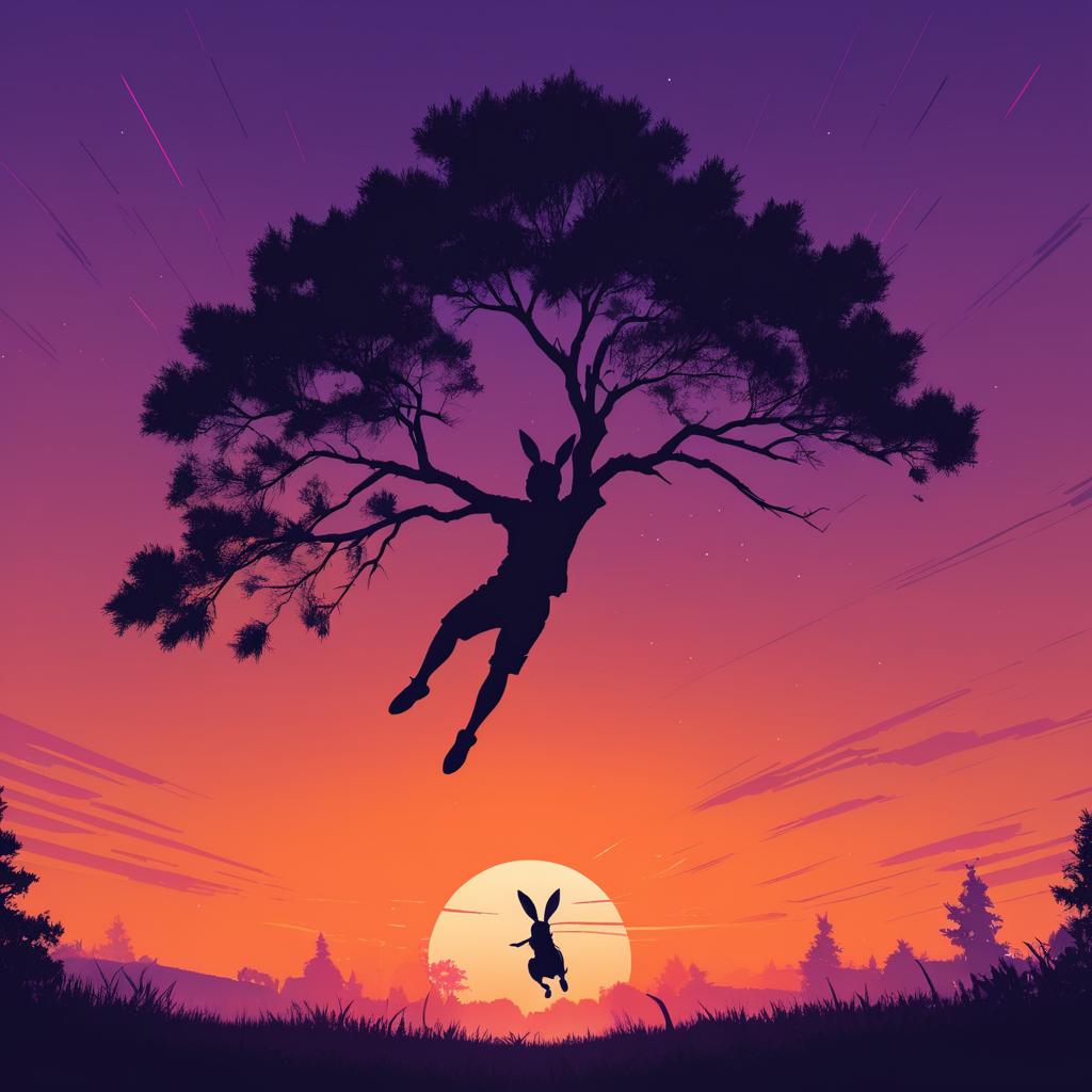 Antigravity Rabbit Leaping at Sunset