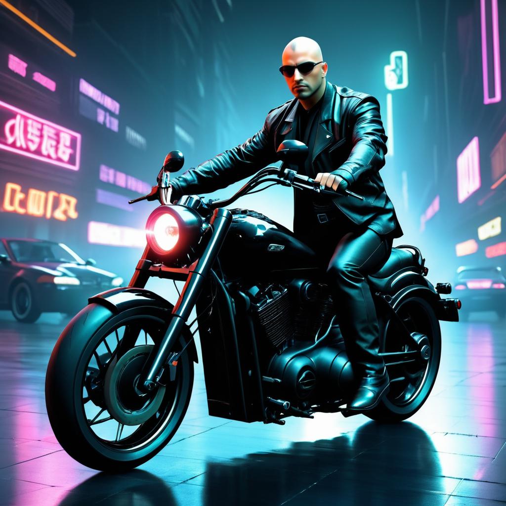 Charismatic Shaved Head Biker in Neo-Noir