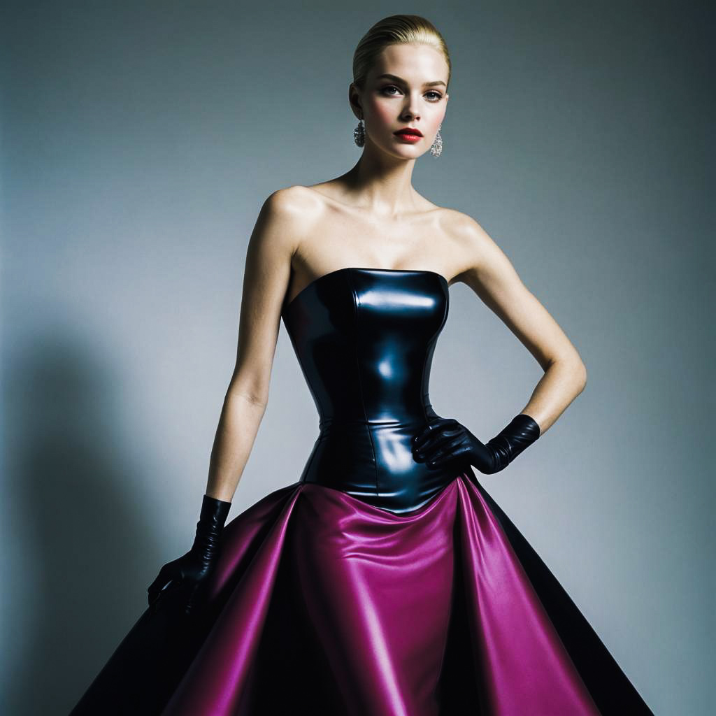 Glamorous Diva in Strapless Latex Dress