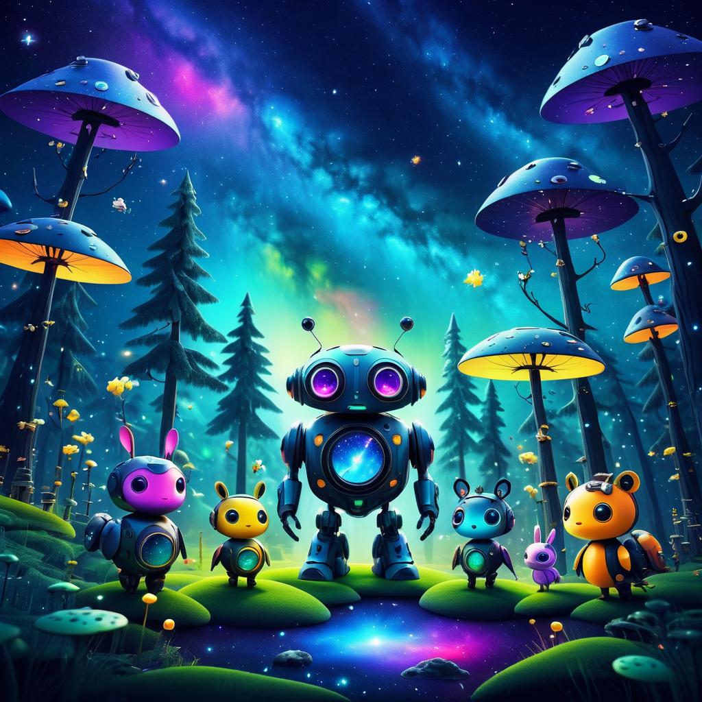 Cosmic Robot Animals in Nebula Wonderland