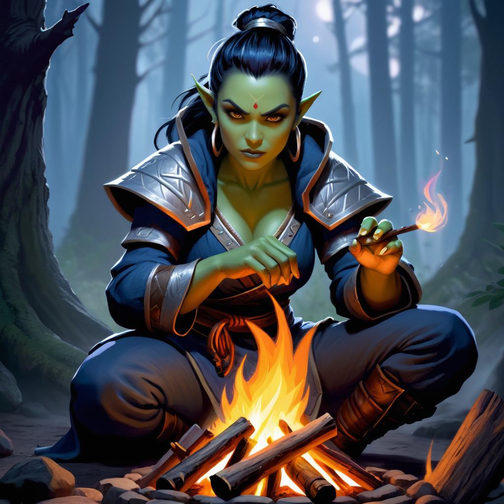 Fierce Female Half-Orc Spellcaster