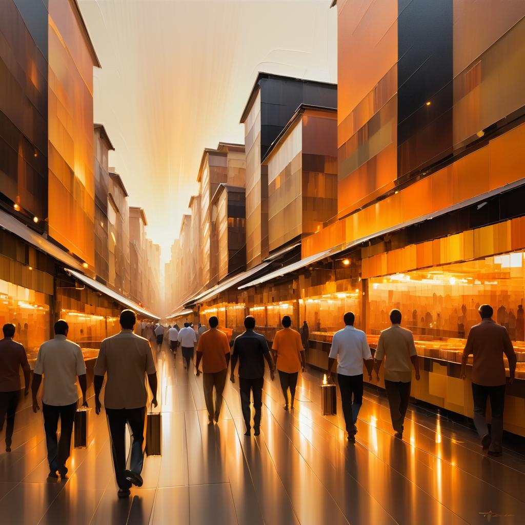 Vibrant Abstract Market Scene at Sunset