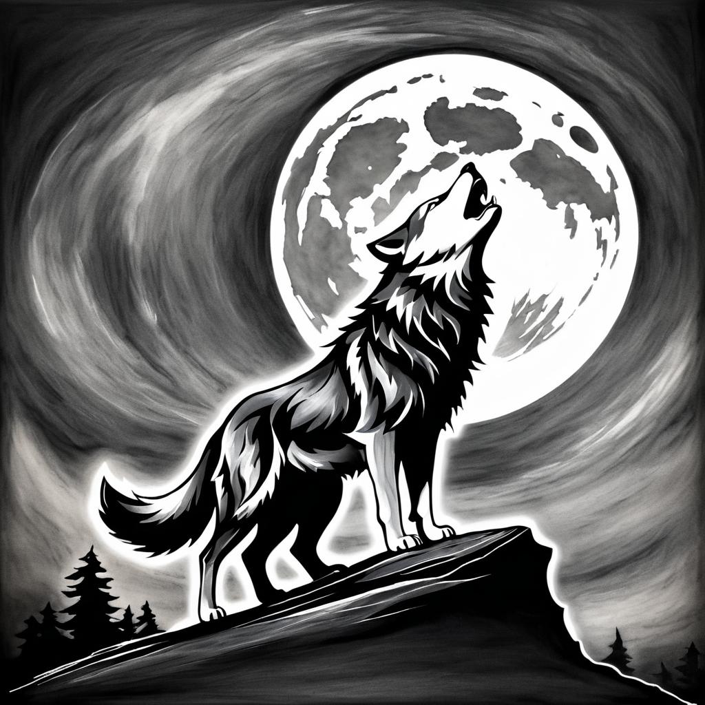 Fearless Wolf Howling at the Moon