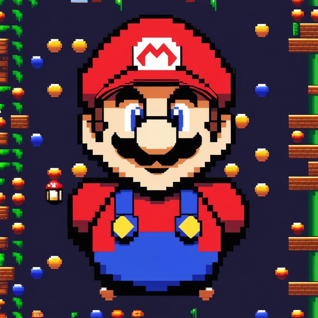 Playful 8-Bit Mario in Pixel World