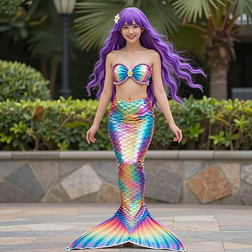 Woman in Rainbow Mermaid Costume Outdoors